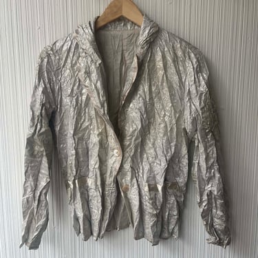 Issey Miyake silver pleated ribbon trim blazer 