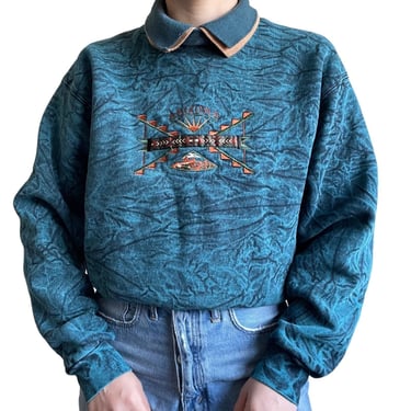 Vintage 80s Arizona State Embroidered Blue Oversized Tie Dye Sweatshirt Sz L 