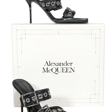 Alexander McQueen - Black Leather Square Toe Mule Heels Sz 10