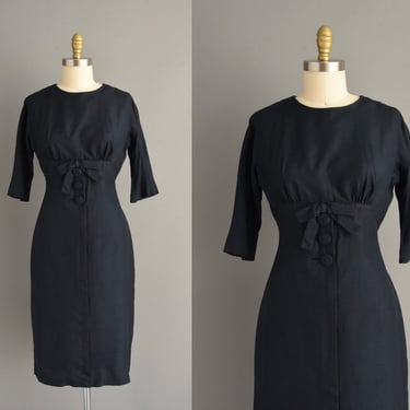 1950s vintage dress | Lord & Taylor Navy Blue Silk Pencil Skirt Dress | Medium | 50s dress 