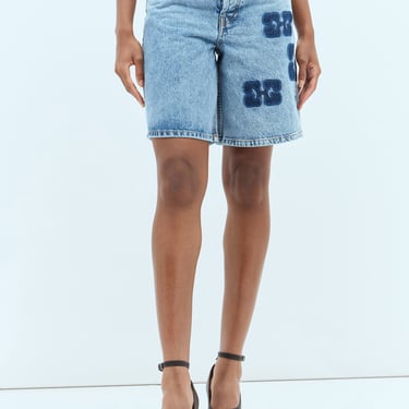 Ganni Women Logo Patch Denim Shorts