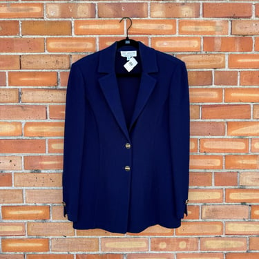 vintage y2k navy blue long st. John knit blazer / m l medium large 