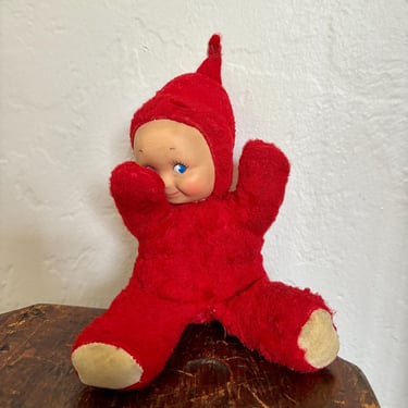 Vintage 40s 50s Red Shy Kewpie Baby Rubber Face Toy Plushie Stuffed Animal Collectible by TimeBa