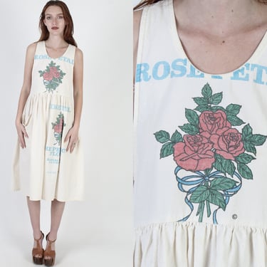 Rose Petal Flour Sack Dress / Country Folk Farm Feedsack / Rustic Burlap Canvas Country Dress With Pockets 