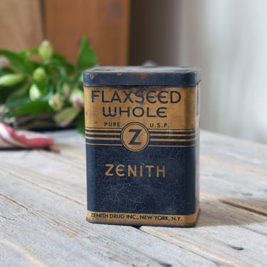 Vintage flax seed tin / spice container tin / Zenith flax seed / antique spice can / rustic kitchen decor / primitive kitchen decor 