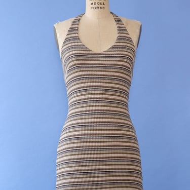 Earthy Ribbed Knit Halter Dress S/M