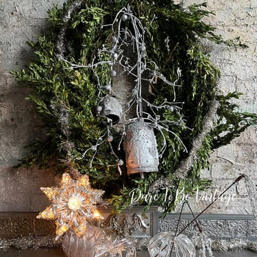 Vintage Silver Bells ~ Silver Metallic Hanging Ornaments ~ Bling Rhinestones ~ Handmade Bells ~ Jeweled Christmas Bells ~ Wreath Decorations 