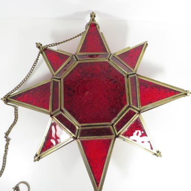 Vintage Stained Red Glass Star Hanging Candle Holder 