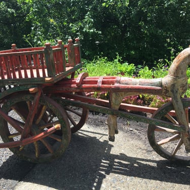 XLarge Antique Wooden Folk Art Horse Wagon Cart - Vintage Hay Wagon - Rustic Wagon Cart - Vintage Rustic Wagon - Rustic Farmhouse Wagon 