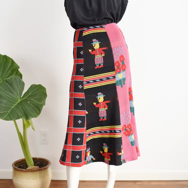 1970s Alley Cat by Betsey Johnson Knit Skirt Happy Family - XS/S 