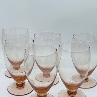 Vintage Pink Water Ice Tea Wine Goblets - Set of 6- Chip Free 