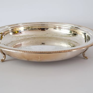 Large Silverplate Footed Bowl. Round Serving Dish. Footed Silverplate Tray. 