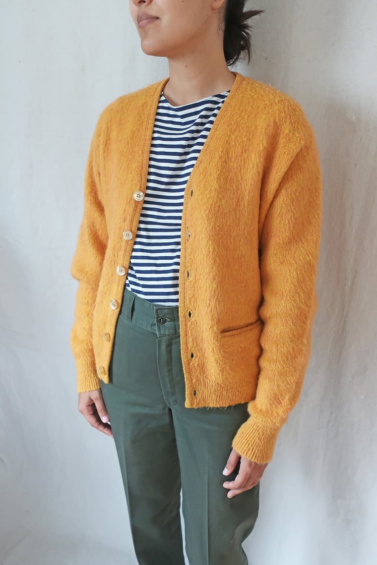 Vintage 60's Men's Orange Mohair Fuzzy Cardigan Sz L Sweater Kurt