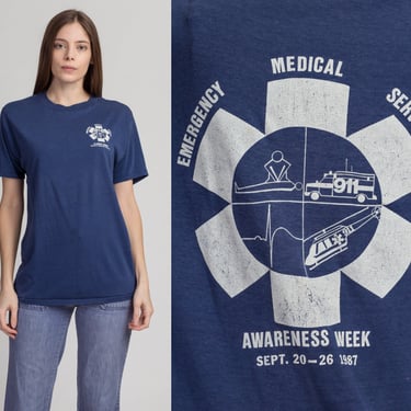 80s Emergency Medical Services Awareness T Shirt - Medium | Vintage Alameda County Soft Graphic Tee 