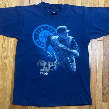 90s Small Pro Player Alex Rodriguez A-Rod Seattle Mariners MLB Baseball Sports Tee T-Shirt Blue 1990s 