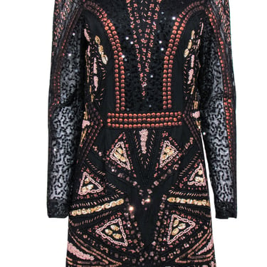 Let Me Be by Anthropologie - Black & Bronze Mesh Sequin & Beaded Dress Sz S