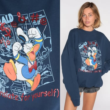 Donald Duck Sweatshirt Y2K Walt Disney Graphic Shirt Funny Joke Swearing Cartoon Sweater 00s Retro Vintage Crewneck Kawaii Extra Large xl 