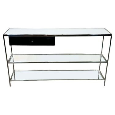 Glass and Chrome Console Table in Milo Baughman's Style