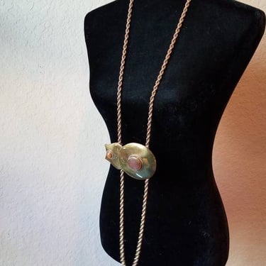 Brass Stone extra large pendant with long vintage chain designed by Amanda Alarcon-Hunter for Minx and Onyx Vintage 