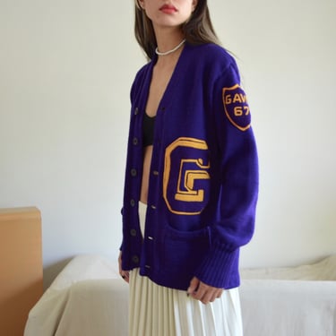 royal purple wool 60s varsity letter sweater cardigan 