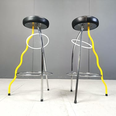 Pair of Duplex stools by Javier Mariscal for BD 1980's Memphis  - vintage design bar stools - mamphis design 