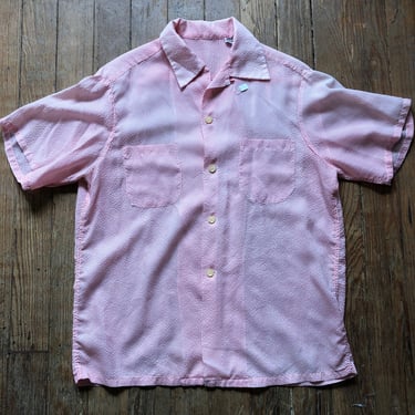 1950s Pink Nylon Loop Collar Shirt Large XL 