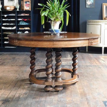 Antique Craftsman Oak Barley Twist Dining Table