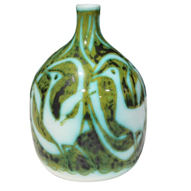 Alessio Tasca for Raymor Vase, Ceramic, Green and White, Signed