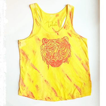 Shibori Dyed & Block-Print Muscle Tee with Henry the Tiger