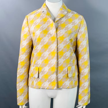 MARNI Size 10 Yellow Beige Polyester Houndstooth Hidden Buttons Jacket Blazer