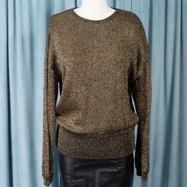 Gold Metallic Pierre Cardin Oversized Cotton Knit Sparkle Sweater 