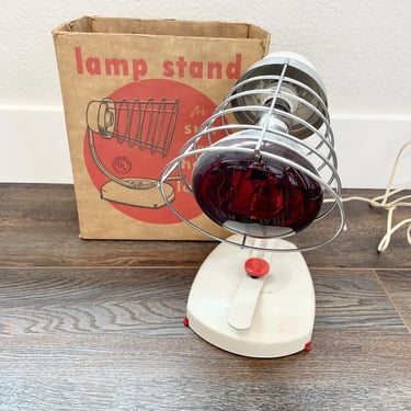 Mid Century Vintage Kitsch Kenmore Sun & Heat Lamp Stand Original Box Bulb WORKS