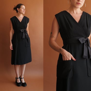 Vintage 60s Suzy Perette Black Cocktail Dress with Pockets/ Size Medium 28 