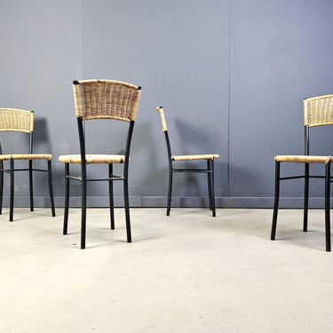 Vintage wicker dining chairs, 1980s - set of 4 - vintage wicker dining chairs - vintage garden chairs - vintage dining chairs 