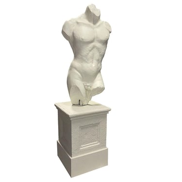 7' Tall Renaissance Style Male Bust Faux Marble Sculpture on Pedestal 