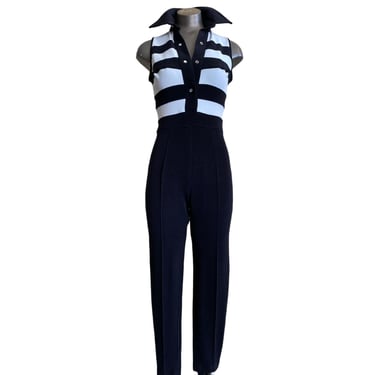 vintage 1980s tadashi jumpsuit, black and white striped, 80s stirrup pants, body con bandage, beetlejuice, size small 