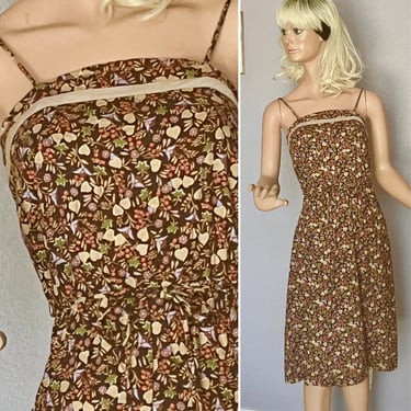 Vintage Slip Dress, Earth Tones Floral, Spaghetti Straps, Ribbon Trim, Sun Dress, Vintage 90s 