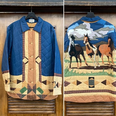 Vintage 1980’s “Patch Magic” Wild Horses Patchwork Quilted Pop Art Jacket, 80’s Western Wear, Vintage Work Coat, Vintage Clothing 