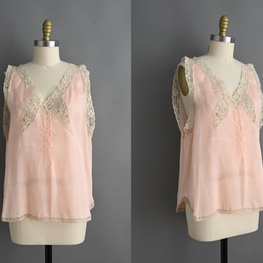 vintage 1920s blouse | Ballet Pink Silk Lace Blouse | medium - large 