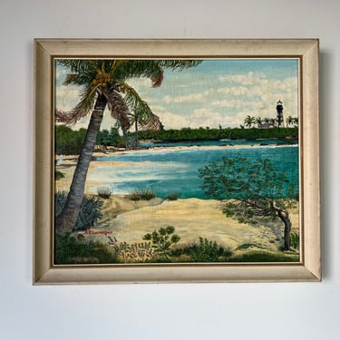 1960's A. Ullsperger Impressionist Tropical Beach Scene Oil on Canvas Painting, Framed 