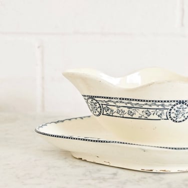 antique french EG Salins transferware gravy boat