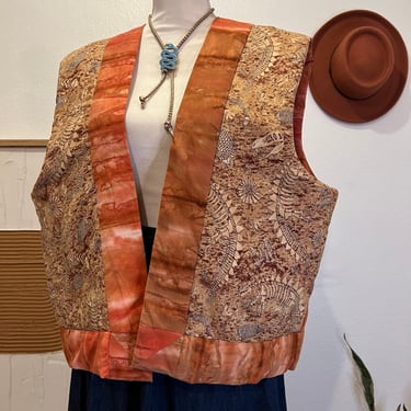 Reversible Handmade Prehistoric Fossil Print Open Style Dyed Cozy Vest - L/XL 