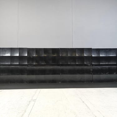 Vintage black  brutalist credenza, 1970s - vintage brutalist credenza - graphical brutalist credenza 