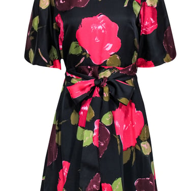 Kate Spade - Pink & Wine Rose Print Silk Blend Fit & Flare Dress Sz 8