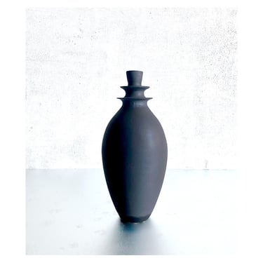 SHIPS NOW- Slate Black Matte Flanged Teardrop Bottle Vase by Sara Paloma. 
