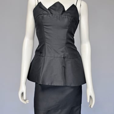 1950s black cocktail dress with peplum M 