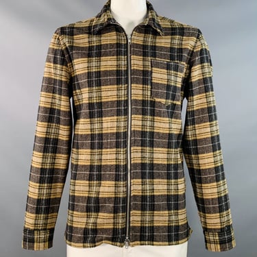 LEGENDS Size XL Yellow Brown Plaid Wool Blend One Pocket Shirt Jacket