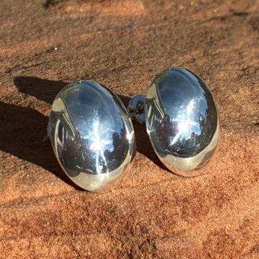 Vintage Sterling Oval Domed Post Button Silver Stud Earrings 