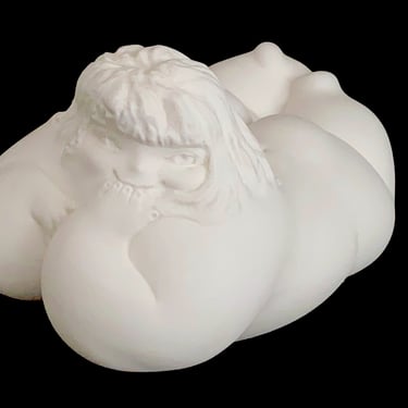 Vintage Matte White Porcelain Sculpture Plump Bashful Reclining Nude Fat Lady Las Gordas by Ricardo Mesa 