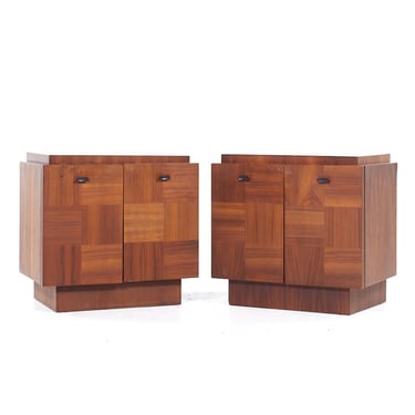 Lane Brutalist Mid Century Walnut Nightstands - Pair - mcm 